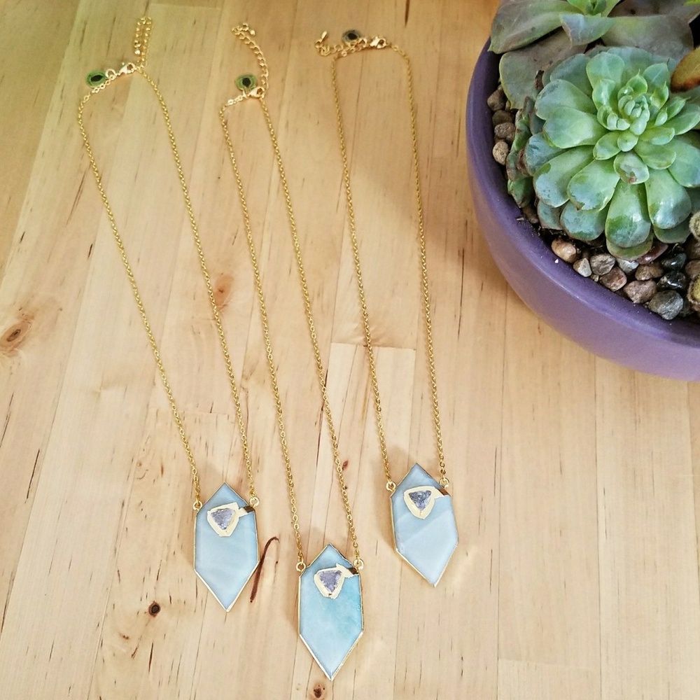 Amazonite Shard and Druzy 14K Gold Necklace - Picture 5 of 7